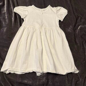 Vintage 90s Baby Gap Short Sleeve White Cotton Dress Bow Embroidery 3T